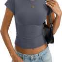EasyGala Womens Cotton Crop T Shirts Basic Crew Neck Tee Fitted Going Out Tops Summer Cute Gym Workout Clothes 2026 (Gray, L)
