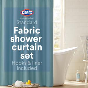 CLOROX Bathroom Shower Curtain with Waterproof Lightweight PEVA Liner Set, Standard Size for Bathroom, with Weighted Magnets and 12 Metal Hooks - 70" x 72" Aqua