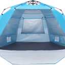 Pop Up Beach Tent, Portable Beach Folding Sun Shade Shelter, UPF 50+ Protection, Easy Setup and Carry, Double Silver Coating with 3 Ventilation Window, Large Size Perfect for Family 4 People