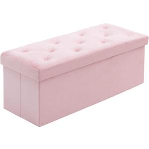 BRIAN & DANY 43 Inches Folding Storage Ottoman Bench, Velvet Ottoman with Storage for Living Room, Long Shoes Bench, Flannelette Footrest Benches Seat (Pink), 15.7"d X 43.3"w X 15.7"h