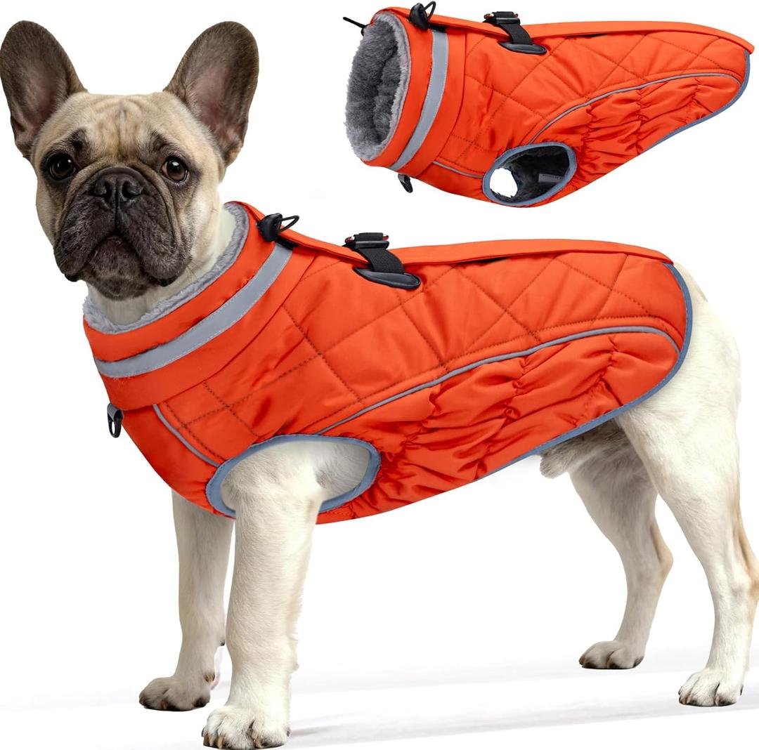 Dog Coat, Warm Dog Winter Coat for Medium Dogs, Waterproof Jacket with Harness Built in, Reflective Turtleneck Cold Weather Coats with Zipper,Pet Fleece Vest Snow Jacket, Orange M