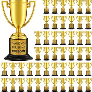 Highergo 24 Pcs Mini Trophies Awards Plastic Gold Trophy Cups Party Favors Adults Metal Trophy with Stickers for School Football Basketball Sports Competition Staff Reward Appreciation Gifts