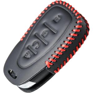Zorratin Handmade Stitching Leather Key Cover for Chevrolet Malibu Camaro Trax Traverse Sonic Cruze Volt Equinox Trailblazer (4 buttons w/ remote start button, Black W/ Red Stitch) Zorratin Handmade Stitching Leather Key Cover for Chevrolet Malibu Camaro Trax Traverse Sonic Cruze Volt Equinox Trailblazer (4 buttons w/ remote start button, Black W/ Red Stitch)