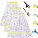 KeFanta 3 Pack Heavy Duty Commercial Mop Head Replacement,Looped End String Cotton Mop Heads,Industrial Wet Mops Refill for Floor Cleaning (Yellow)