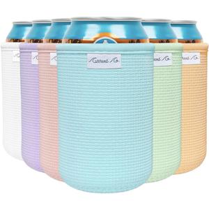 Current Co. Beer Can Cooler Sleeves (6 Pack) Soft Insulated Neoprene Beer Coolies for Cans & Bottles - HTV Vinyl Compatible Drink Coolies - Bulk Blank Can Cozy Set Standard 12 Oz Drink Koolies