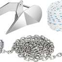 316 Stainless Steel Delta Anchor Kit Set Stainless Steel Boat Anchor with Short-Link Chain & Rope & Swivel (13 Lb Delta Anchor+1/2"rope 150ft+1/4" Chain 15ft)