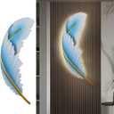 LED Wall Lamp Dimmable Wall Sconce Lights Fixtures Blue Feather Lamp 3000K-6000K Modern Elegant Wall Mount Lamps for Bedroom Living Room Dining Room Hallway (Left)