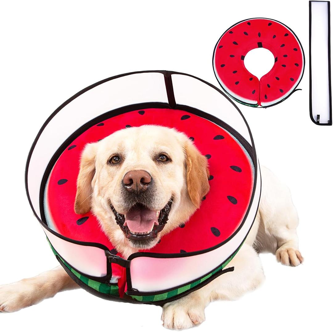 Inflatable Dog Cone Collar with Enhanced Anti-Licking, Soft Neck Donut for Dogs Cats, Recovery Pet Cone Collar After Surgery for Large Medium Small Dogs (Watermelon, X-Large)