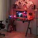 HLDIRECT 55 Inch A-Shaped Gaming Desk with Carbon Fiber Surface, Black