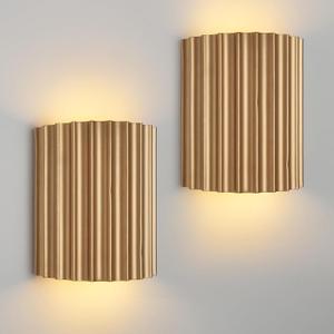 Gold Resin Modern LED Wall Sconces Wall Lighting Set of 2, Indoor Hardwired Wall Mount Light Fixtures Lamp Up and Down for Living Room Bedroom Hallway Dining Room