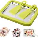 Rolled Ice Cream Maker Kit, At-Home Rolled Ice Cream Machine with Instant Freeze Tray & 2 Scrapers, DIY Homemade Rolled Ice Cream Tray for Kids & Adults, Stainless Steel Frozen Dessert Maker (Green)