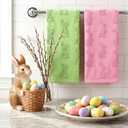 Remagr 2 Pcs Easter Bunny Hand Towels for Bathroom 3D Cotton Embroidery Kitchen Towels Spring Rabbit Bunny Plush Bath Green Pink Decorative Bath Towel Set for Kitchen Bathroom Decor
