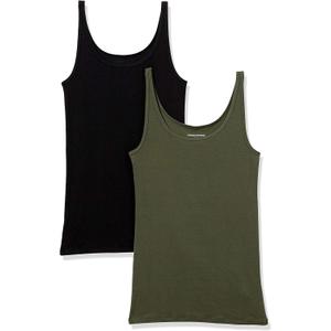 Amazon Essentials Women's Slim-Fit Thin Strap Tank Top, Pack of 2 (X-Large, Black/Olive)