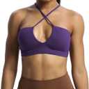 Aoxjox Women's Workout Sports Bras Jamie Deep V Fitness Training Gym Bra Yoga Crop Tank (Mulberry Purple)