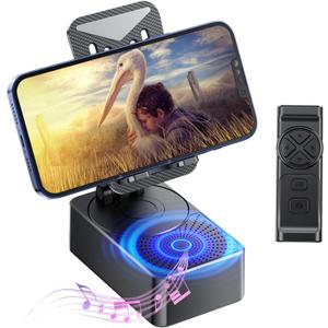 Phone Stand with Speaker with Bluetooth 5.3,Phone Stand with Remote Control & Adjustable Height/Angle,Non-Slip Silicone Base,Portable for Home/Office/Outdoor,Gifts for Men Women Teens Parents