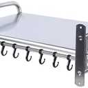 lkoewqzamx Microwave Wall Mount, Microwave Oven Rack, Wall-Mounted Kitchen Shelf, Stainless Microwave Oven Shelf, With 6 Hooks, 66lbs Load, For Microwaves, Toasters, Utensils, Bottles, Spices