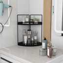 Dorhors 2-Tier Bathroom Counter Organizer,Vanity Counter Corner Shelf, Skincare, Wood Countertop Bathroom Storage and Organization for Kitchen (Black)