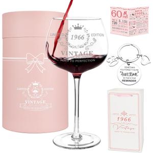 YeohJoy 60th Birthday Gifts for Women,Vintage 1966 Platinum Print Wine Glass, 60th Birthday Decorations for Women, Funny 60 Year Old Gift Ideas for Her, Wife, Friend,sister - 16Oz Wine Glass