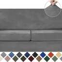 WEERRW Velvet Couch Covers for 2 Cushion Couch Sofa - High Stretch Luxury Velvet Plush 3 Pieces Sofa Slipcovers with Elastic Bottom, Furniture Protector for Pets, Machine Washable, Light Grey, Medium