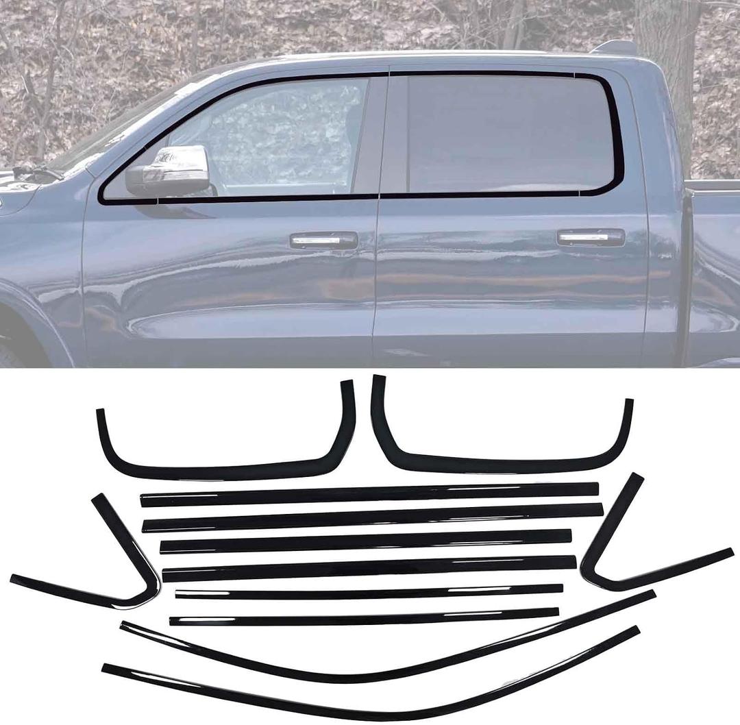 Black Window Trim for 2019-2026 Ram 1500 Crew Cab Chrome Delete Blackout