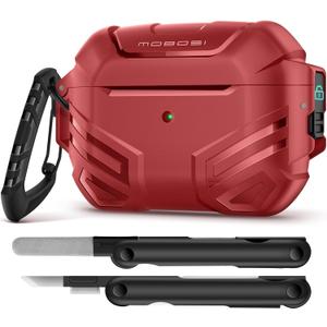 MOBOSI for AirPods Pro 2 Case with Lock, Compatible with Airpod Pro Case 2nd/1st Gen, Military Grade Protective Cover with Cleaner Kit & Keychain for Men(2023/2022/2019), Red