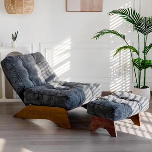 MAXYOYO Accent Chair with Ottoman Adjustable Backrest, Tufted Living Room Chair Upholstered Lounge Chair with Footrest Set, Modern Chair Cozy Reclining Chair for Reading Room, Dark Grey, Large