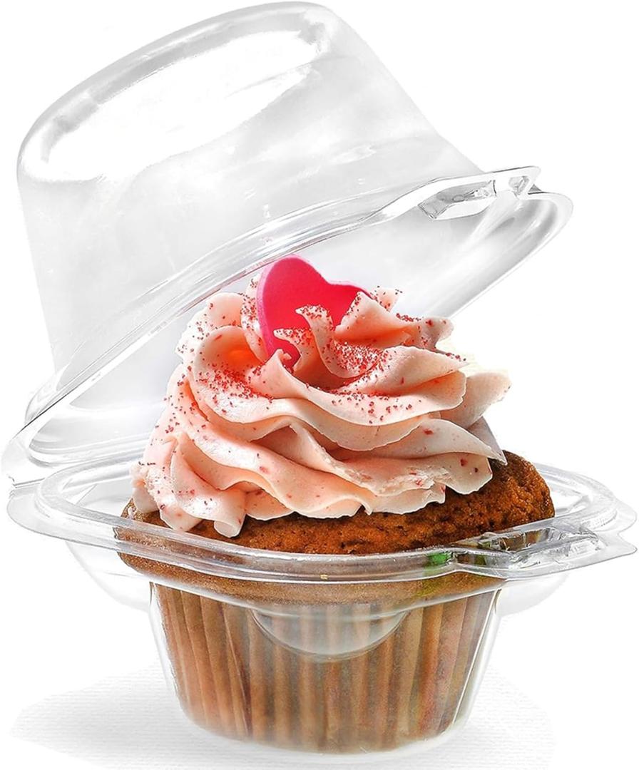 i-CHONY Individual Cupcake Holder - Clear Plastic Dome Single Cupcake Carrier Muffin Container Holders Cases Boxes Cups(50pcs)