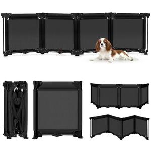 24 Inch Tall Freestanding Pet Gate - Easy Step Over, 4 Panel Dog Gate with Suction Cups, 80" Wide Pet Gates for Wide Openings, Foldable Dog Gate Mesh Puppy Gates for The House, No Drilling, Black