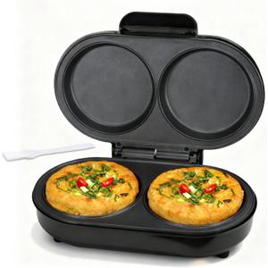 FineMade Omelette Maker Electric, Omelette Pan Nonstick, Dual Omelette Makers with 2 x 4.75 Round Grooves, Egg Bite Maker, Electric Double Egg Pan, Mini Pancake Maker, Breakfast Sandwich Maker, Black