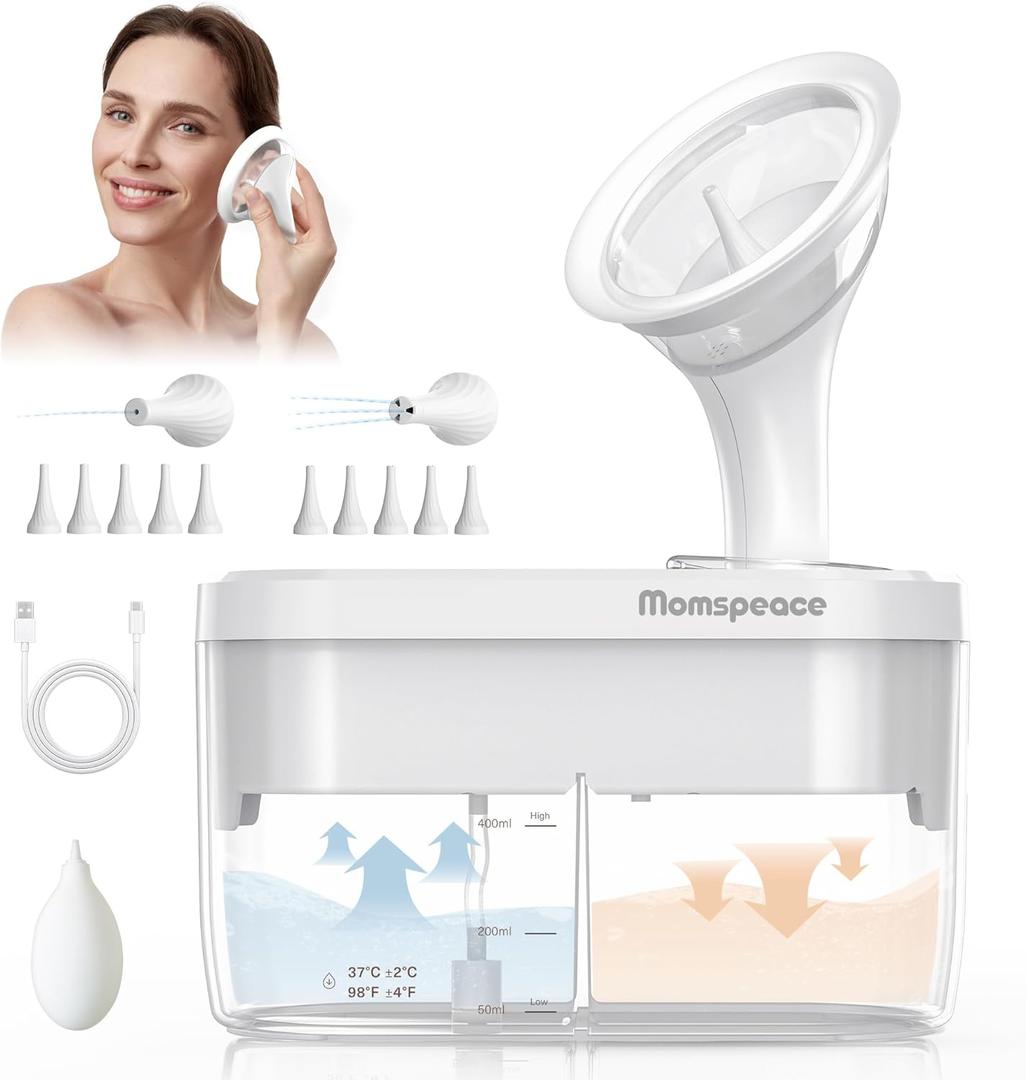Electric Ear Wax Removal Ear Cleaner, Safe & Effective Ear Wax Removal Kit, Momspeace Ear Cleaning Kit with Automatic Sewage System, 4 Pressure Settings, 10 Tips, Ear Irrigation Ear Wax Removal Tool (White-2.0)