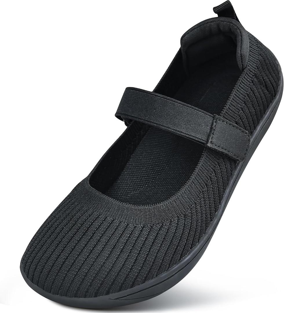 Women's Barefoot Mary Jane Flats - Wide Toe Box & Round Toe Knit Ballet Flat Shoes, Comfortable Dressy Casual Office Shoes, 6.5