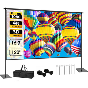 Outdoor Projector Screen with Stand, 120 inch Portable Projection kit 16:9 4K HD WrinkleFree Indoor Outdoor Movie Screen with Carry Bag for Home Theater and Backyard Movie Night