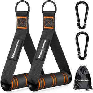 RENRANRING Gym Exercise Handles, Replacement Handle Attachments for Cable Machine Pulleys, Resistance Band and Strength Trainer, Pull Down Workout Accessories, Home Gym Add On Equipment (1 Black-Orange)