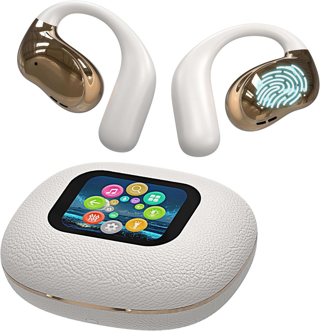 Open Ear Earbuds Ultra Comfort Wireless Bluetooth 5.4 Headphones Over The Ear Earbuds with Intelligent Touch Screen EarHooks IPX7 Waterproof Bone Conduction Earphones for Fitness Sports-OFF WHITE