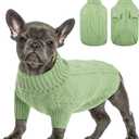 Queenmore Small Dog Pullover Sweater, Cold Weather Cable Knitwear, Classic Turtleneck Thick Warm Clothes for Chihuahua, Bulldog, Dachshund, Pug, Yorkie (Green, Large)