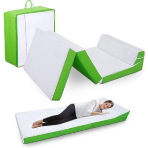 CHxxy Foldable Mattress with Pillow- 4 Inch Memory Foam Tri-fold for Adults&Kids- Portable Folding Floor Tent, Camper, RV Travel, Guest (Single, Green)