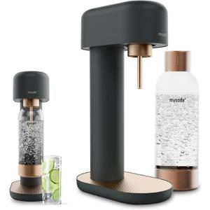 Ruby 2 Sparkling Water Maker - Silent Carbonated Water Machine Made of Robust Long-Lasting Aluminium & 1L Water Bottle - Without CO2 Cylinder - Colour Black Copper