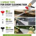Jet Nozzle Power Sprayer for Garden Hose, 3 Nozzle Wand, Pocket Hose Arrow Pressure Washer Attachment for Car Washing, Patio and Outdoor Cleaning (Grey)