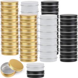 Tosnail 48 Pack 2 oz Round Tins with Screw Lids Lip Balm Tin Container Aluminum Empty Tins Cosmetic Containers Metal Storage Tin Jars - Black, White and Gold