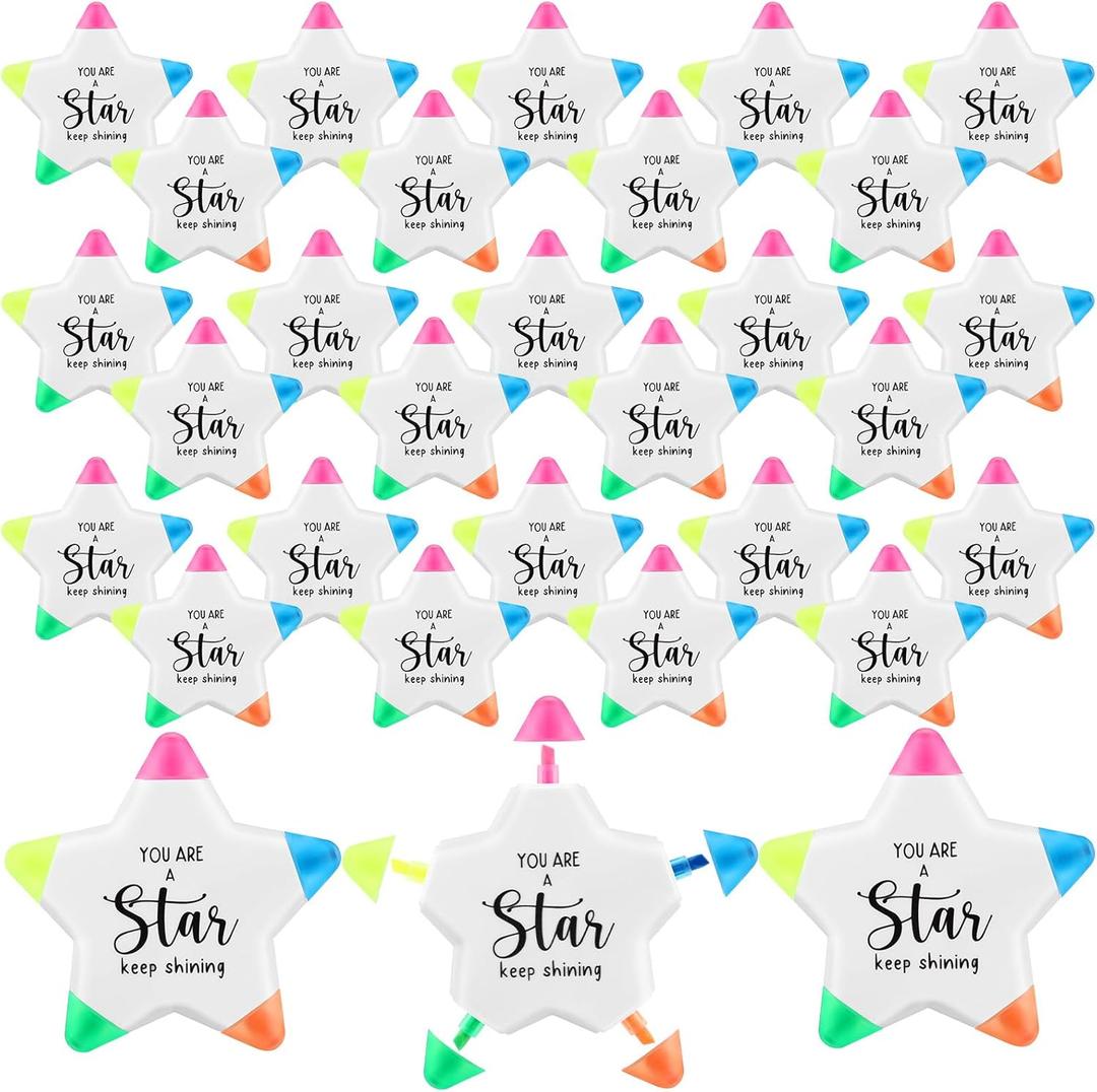 30 Pcs Inspirational Highlighters Bulk Multicolor Star Pens Brush Tip Highlighters 5 Colors Markers Bulk Testing Motivation Gifts for Students