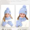Kids Winter Hat Gloves Scarf Set Toddler Winter Beanie with Pom Knit Neck Warmer Fleece Lined Gloves for Boys Girls (2-8 Years, Blue Mix)