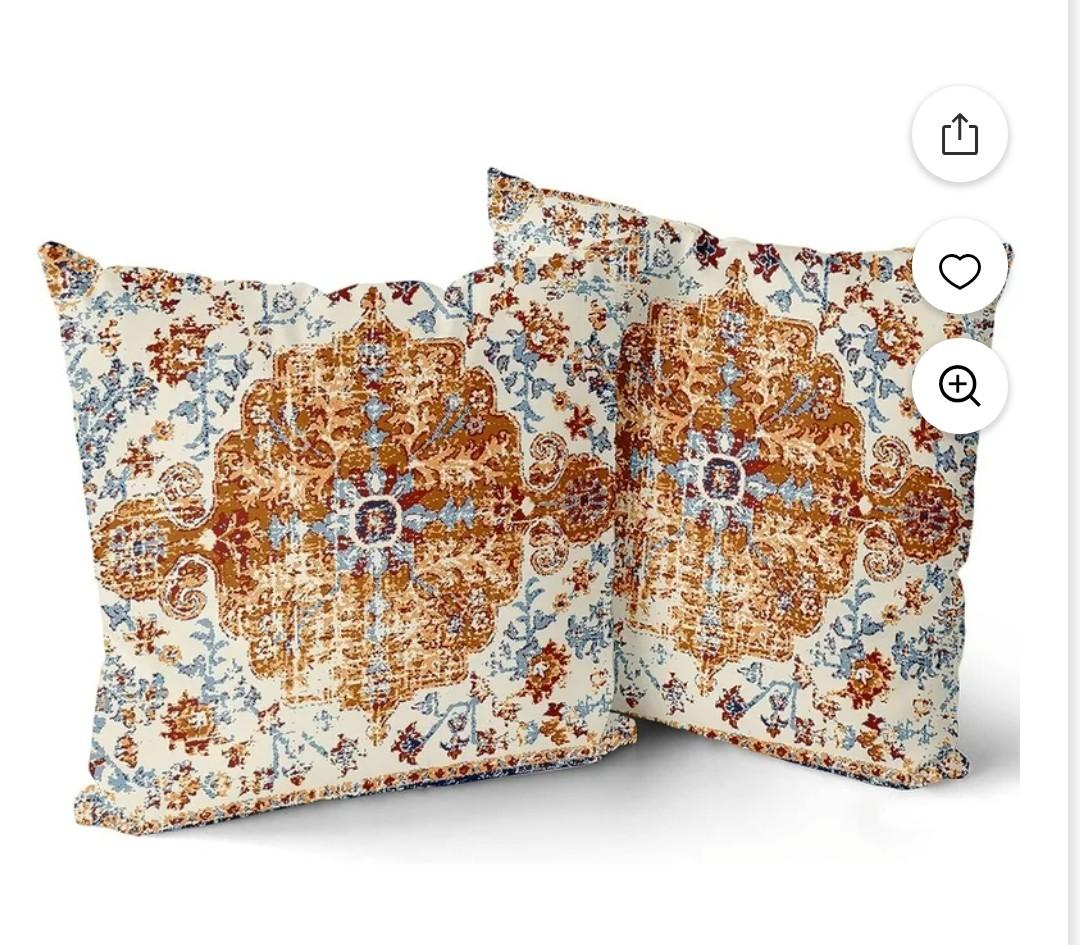 Terracotta Yellow Blue Ethnic Boho Throw Pillow Covers 18x18 In Bohemian Carpet Vintage Mustard Orange Grey Floral Decorative Pillows Farmhouse Accent Home Decor For Bedroom Couch Sofa Porch Set Of 2