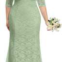 Wedding Dresses for Bride Plus Size - Mermaid Formal Evening Gown Wrap Neck Lace Dress (Sage Green), 14 Plus