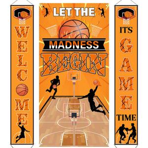 3Pcs Basketball Party Decorations Set, Let The Madness Begin Basketball Door Cover Welcome It's Game Time Porch Sign Banner Backdrop for Indoor Outdoor March Madness Sport Theme Party Supplies