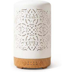 Earnest Living Essential Oil Diffuser White Ceramic Diffuser 100 ml Timers Night Lights and Auto Off Function Home Office Humidifier Aromatherapy Diffusers for Essential Oils, White Ceramic Elegance 100ml