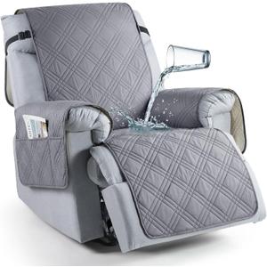 TAOCOCO 100% Waterproof Recliner Chair Cover, Small Recliner Covers for Recliner Chair with Pocket, Non Slip Reclining Chair Cover Furniture Protector for Kids, Pets(20'', Gray) (Grey)