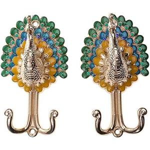 2pcs Peacock Metal Double Hanger Hook Double Head Wall-Mounted Coat Towel Hanger Hook - Gold