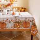 Romanstile Fall Tablecloth Rectangle, Thanksgiving Autumn Harvest Pumpkin Buffalo Plaid Table Cloth, Stain Resistant Washable Table Cover for Party/Dining/Holiday- Orange Checkered, 60x 102 Inch
