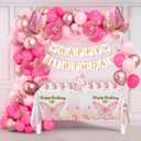 Butterfly Decorations for Girls, Pink Butterfly Themed Birthday Decorations Party Supplies with Balloon Arch Kit Backdrop Banner Foil Balloons Wall Decor, Princess Baby Shower Bday Party