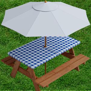 Sorfey Vinyl Umbrella Rectangle Fitted Tablecloth Cover, Checkered Design, Flannel Backed Lining 30x72 Inch, Blue